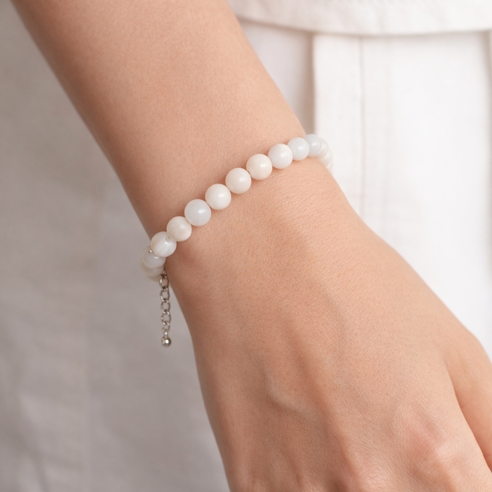 (6) Handmade White Crazy Agate Bracelet